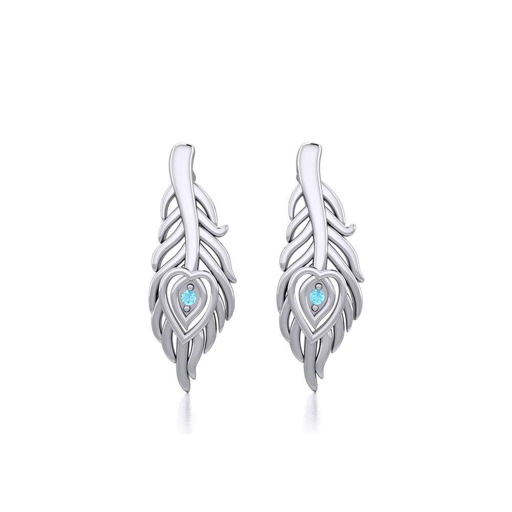 Peacock Tail Silver Post Earrings with Gemstone TER1916 - Jewelry