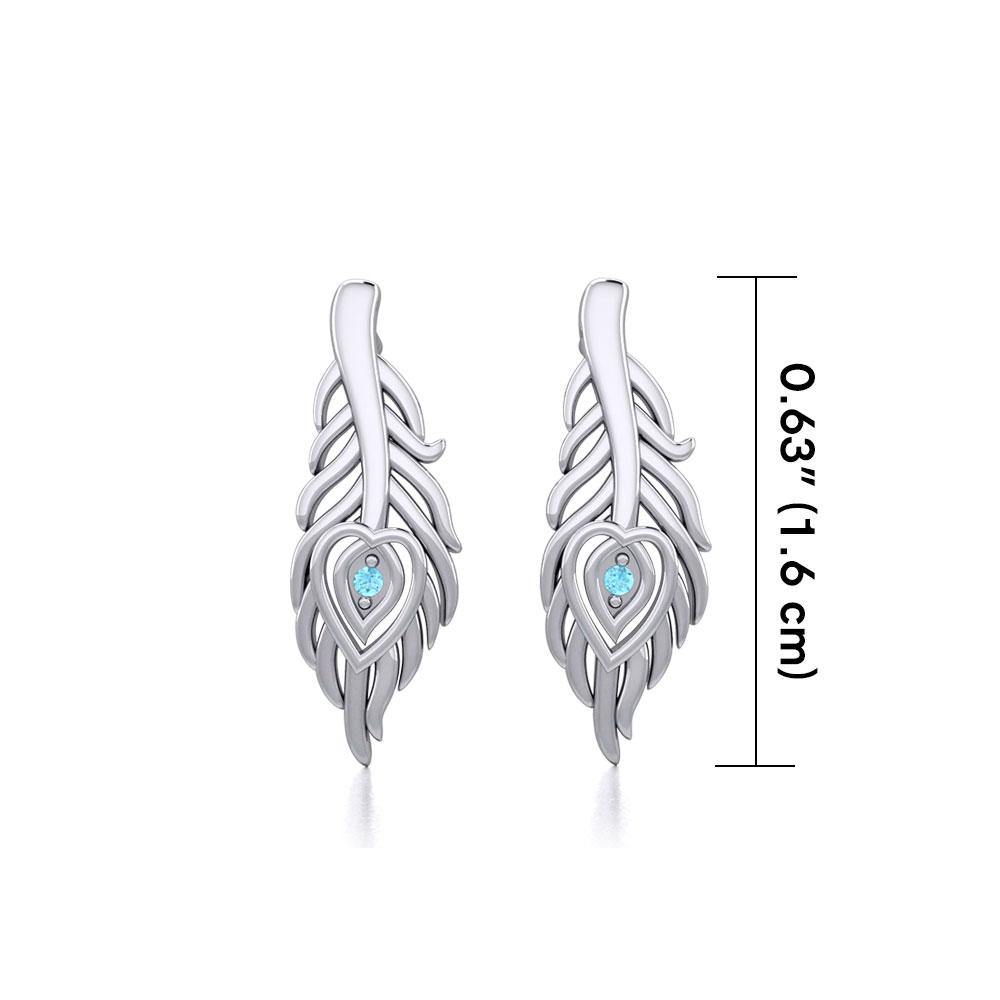 Peacock Tail Silver Post Earrings with Gemstone TER1916 - Jewelry