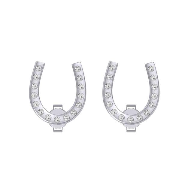 Horseshoe with Gems Silver Post Earrings TER1967 - Jewelry