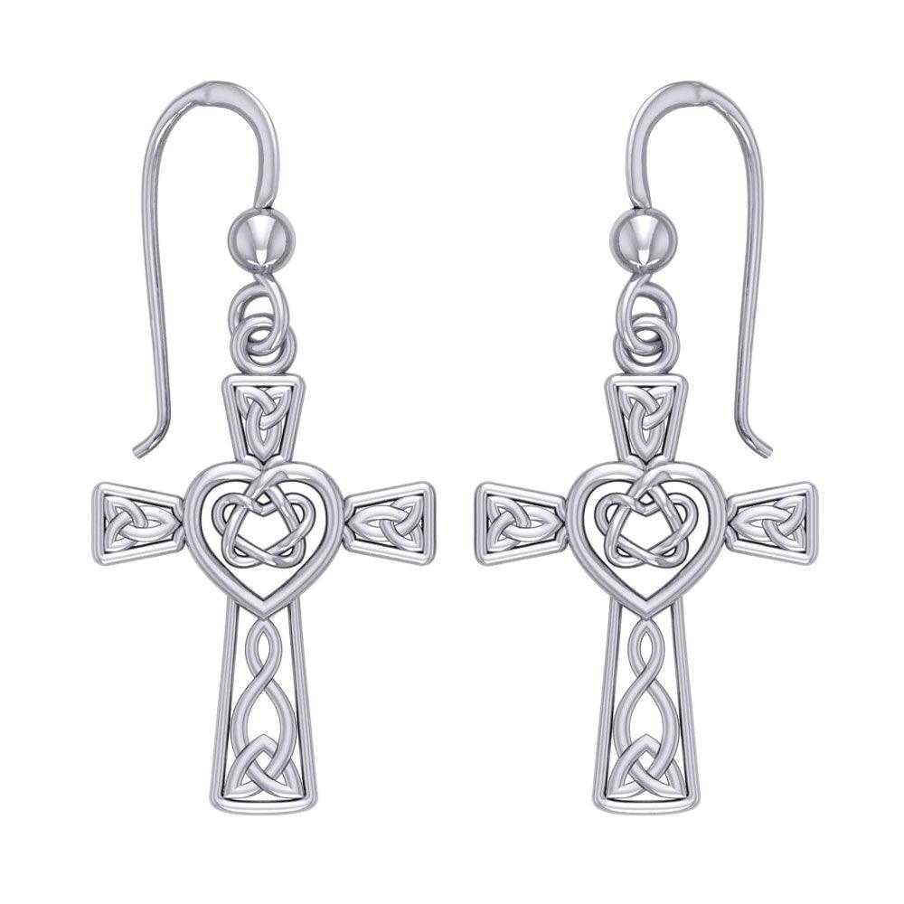 Celtic Knotwork Heart with Cross Silver Earrings TER1969 - Jewelry