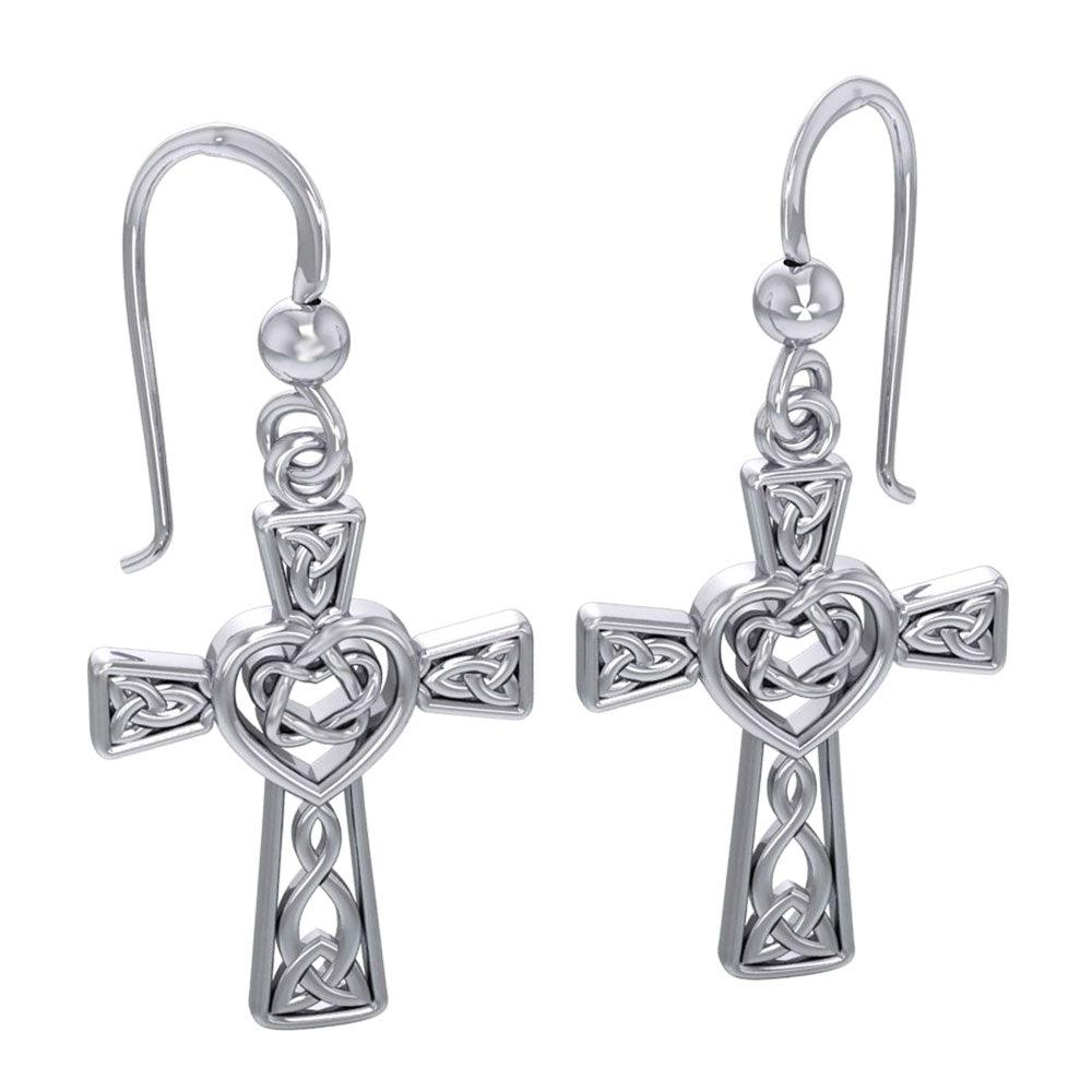 Celtic Knotwork Heart with Cross Silver Earrings TER1969 - Jewelry