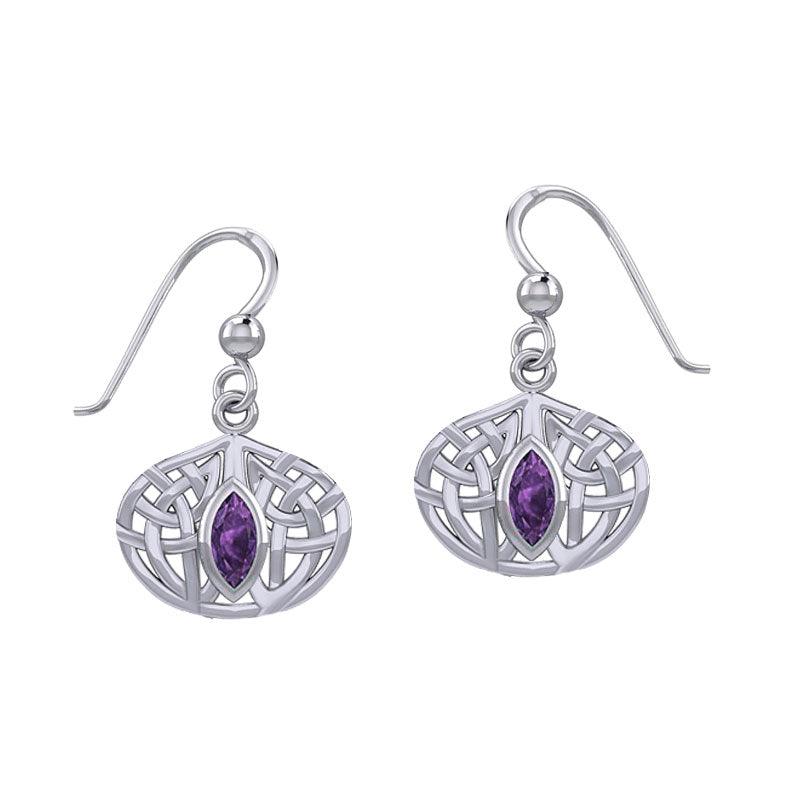 Celtic Knotwork Silver Earrings with Gemstone TER2034 - Jewelry