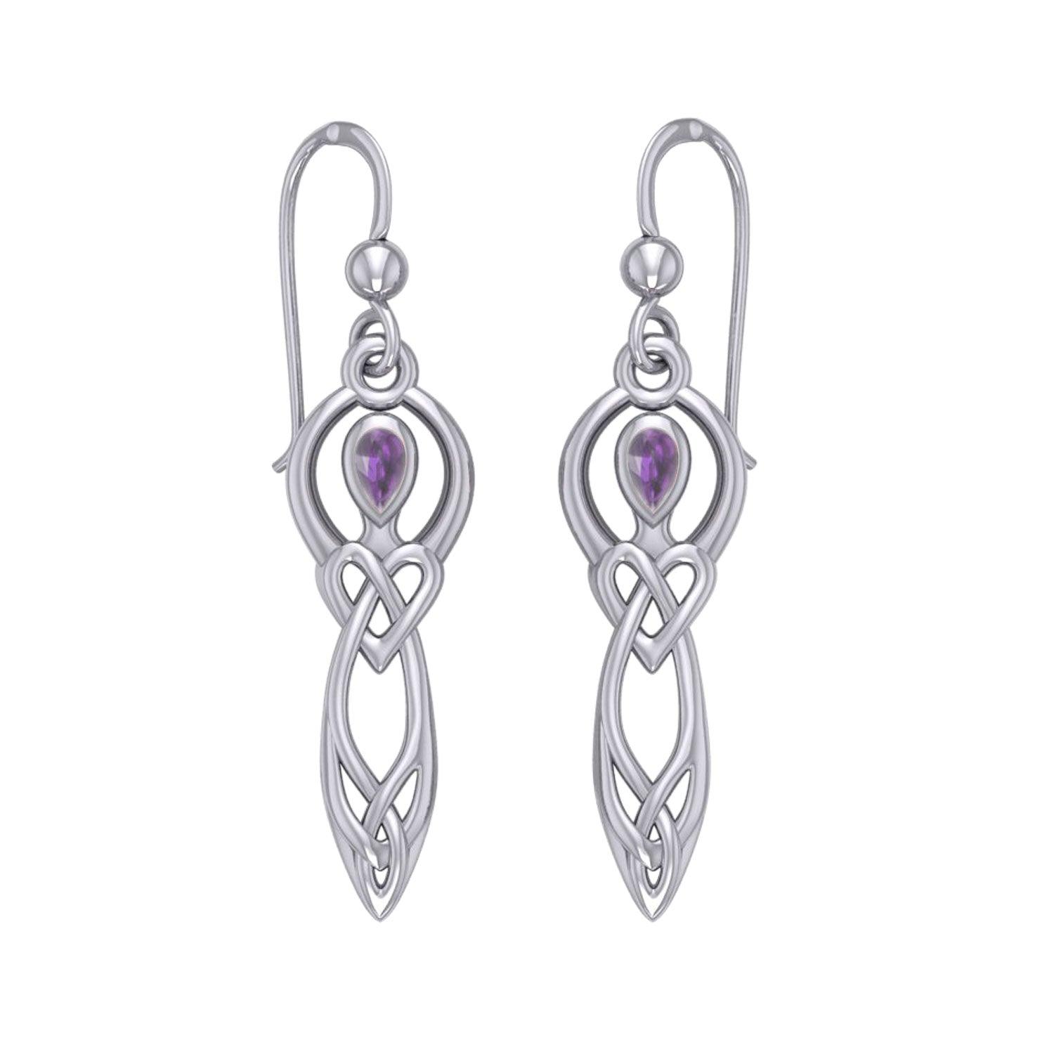 Celtic Knotwork Goddess with Gemstone Silver Earrings TER2051 - Jewelry