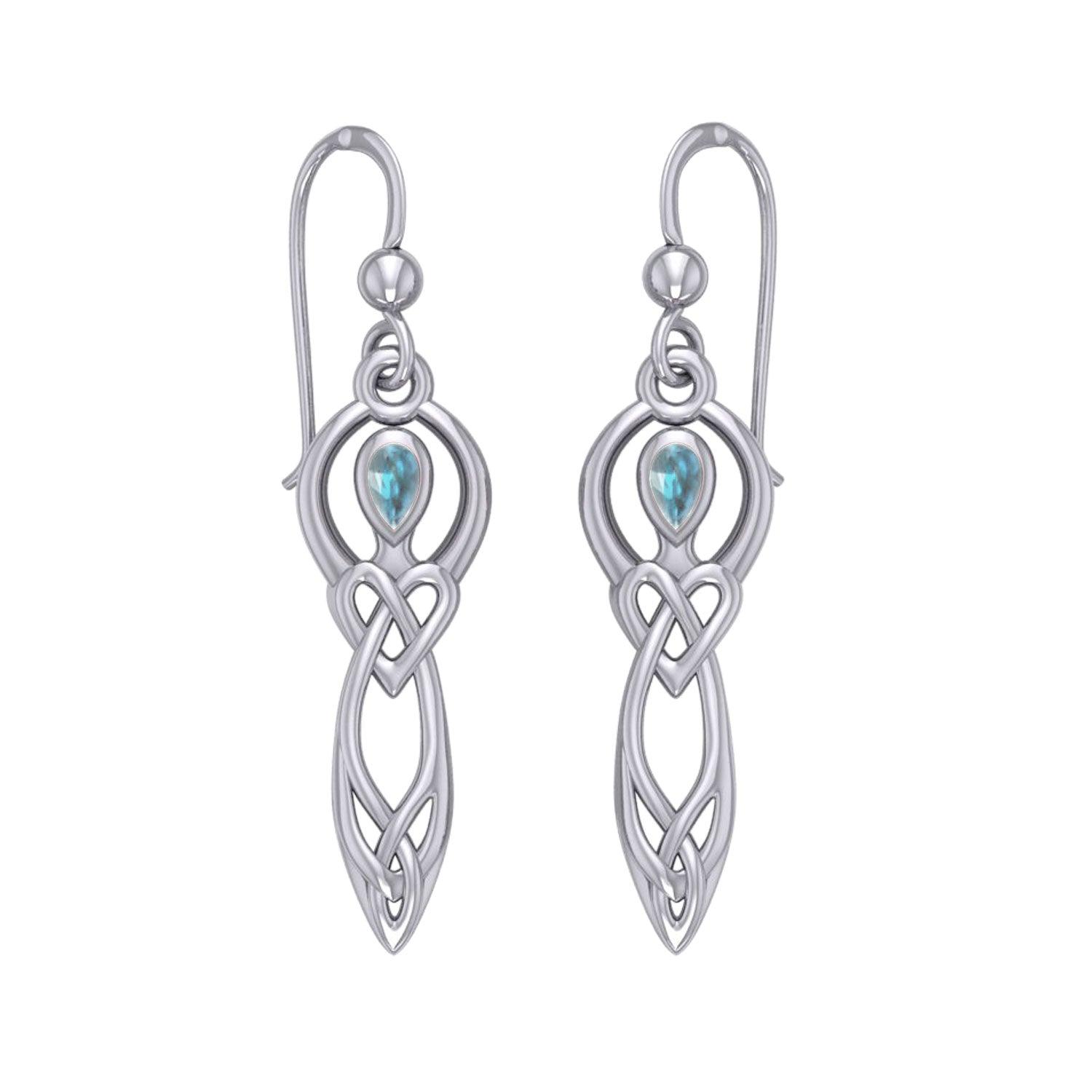 Celtic Knotwork Goddess with Gemstone Silver Earrings TER2051 - Jewelry