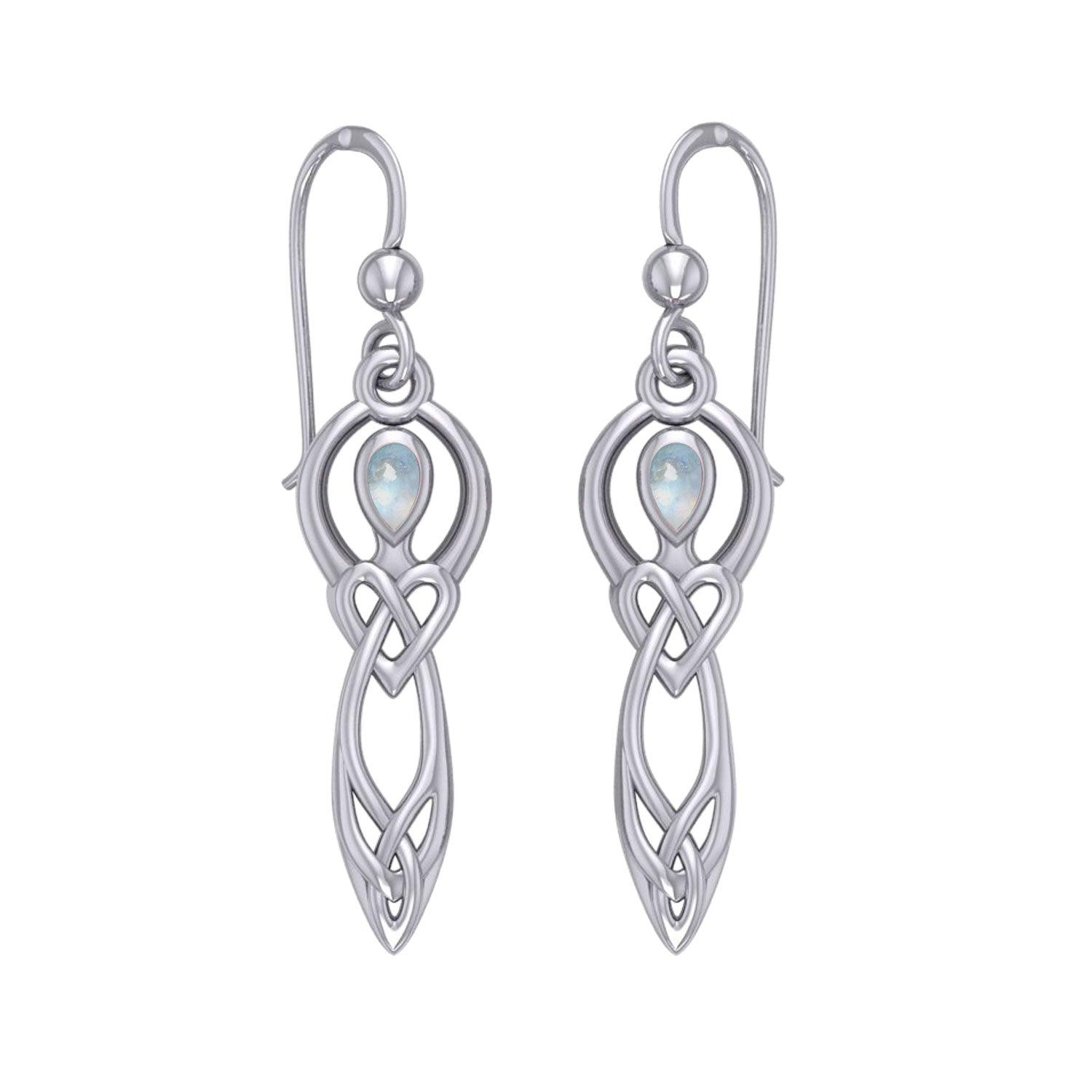 Celtic Knotwork Goddess with Gemstone Silver Earrings TER2051 - Jewelry