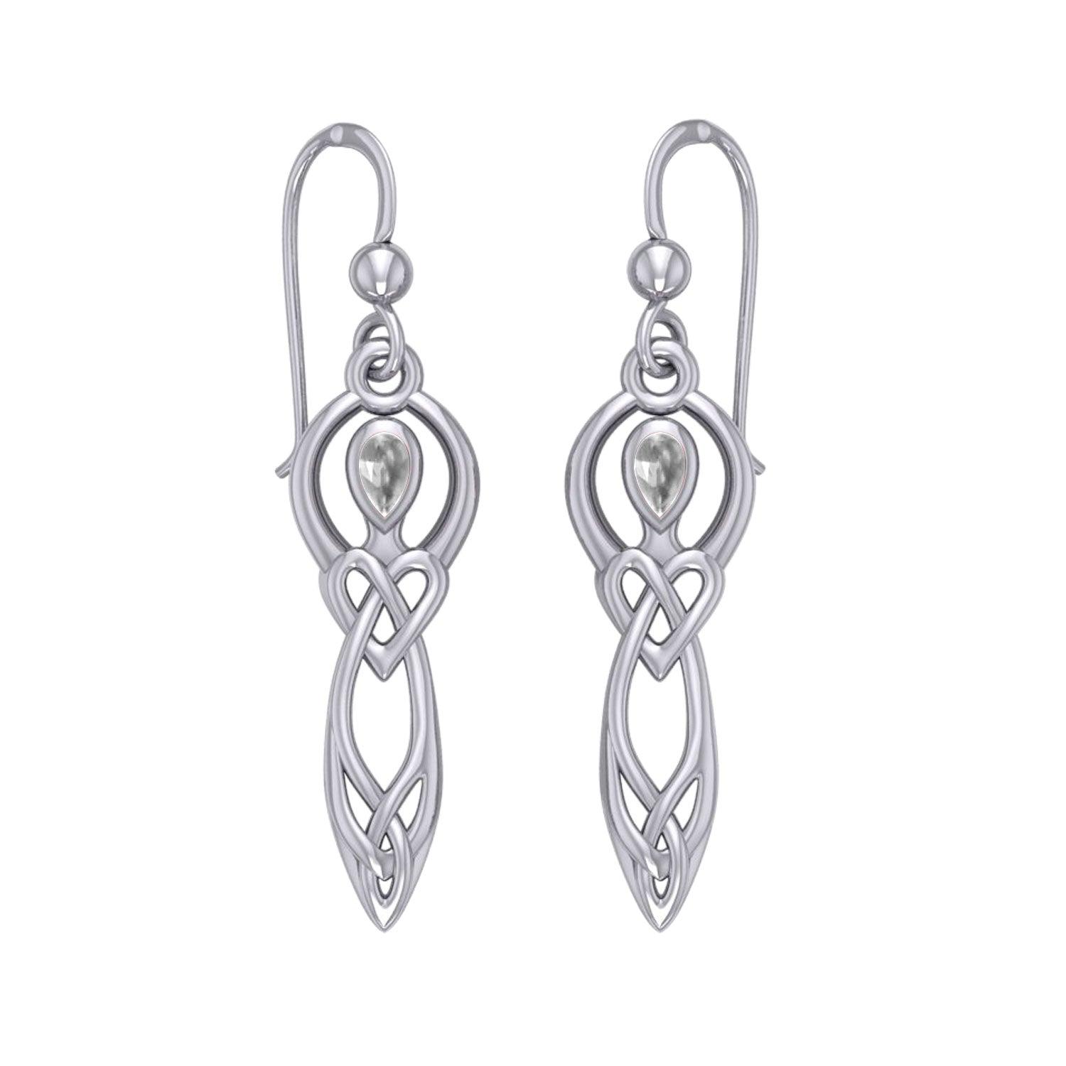 Celtic Knotwork Goddess with Gemstone Silver Earrings TER2051 - Jewelry