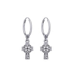 Celtic Knotwork Cross Silver Hoop Earrings TER2061 - Jewelry