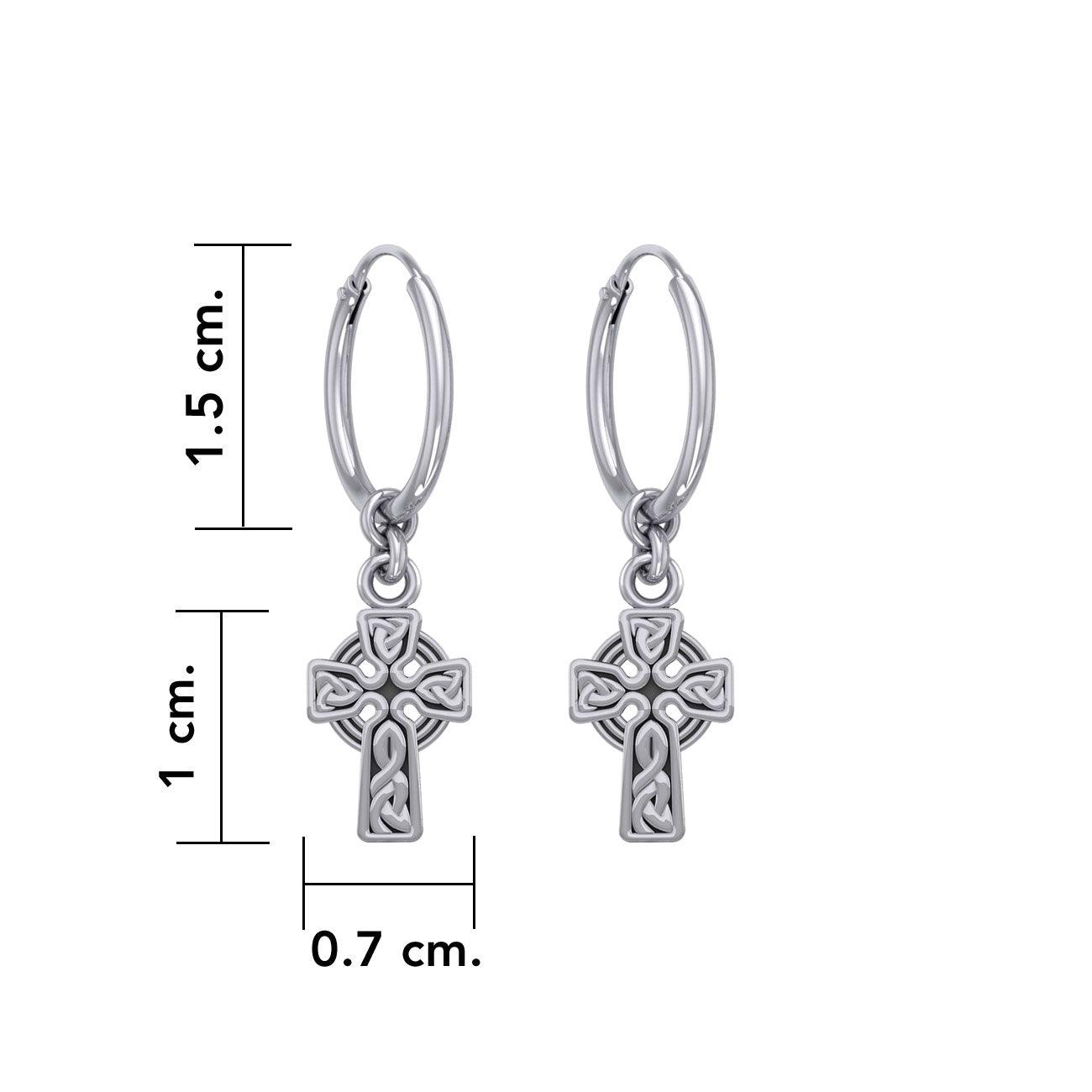 Celtic Knotwork Cross Silver Hoop Earrings TER2061 - Jewelry