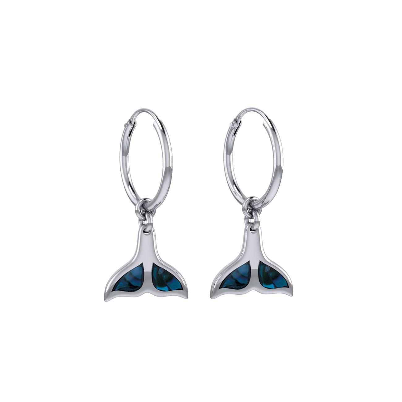 Inlaid Whale Tail Silver Hoop Earrings TER2085 - Jewelry