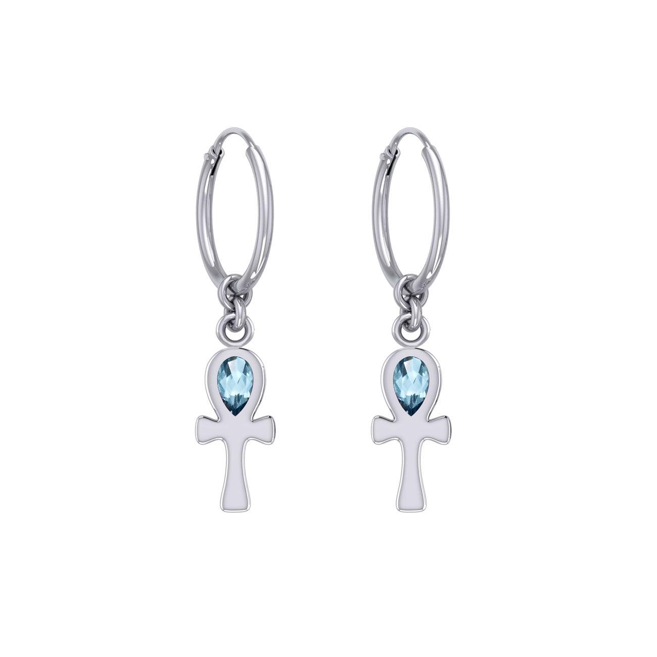 The cross of life ~ Sterling Silver Ankh Hoop Earrings with Gemstone TER2087 - Jewelry