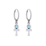 The cross of life ~ Sterling Silver Ankh Hoop Earrings with Gemstone TER2087 - Jewelry