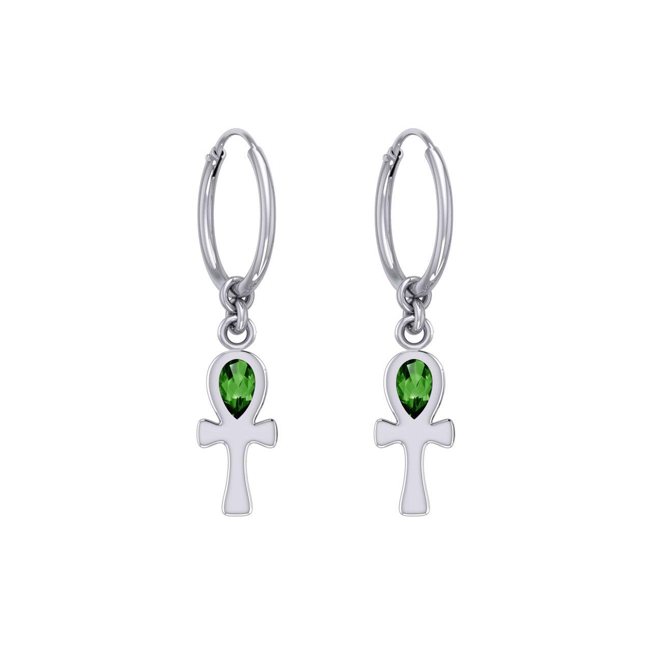 The cross of life ~ Sterling Silver Ankh Hoop Earrings with Gemstone TER2087 - Jewelry