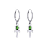 The cross of life ~ Sterling Silver Ankh Hoop Earrings with Gemstone TER2087 - Jewelry
