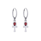The cross of life ~ Sterling Silver Ankh Hoop Earrings with Gemstone TER2087 - Jewelry