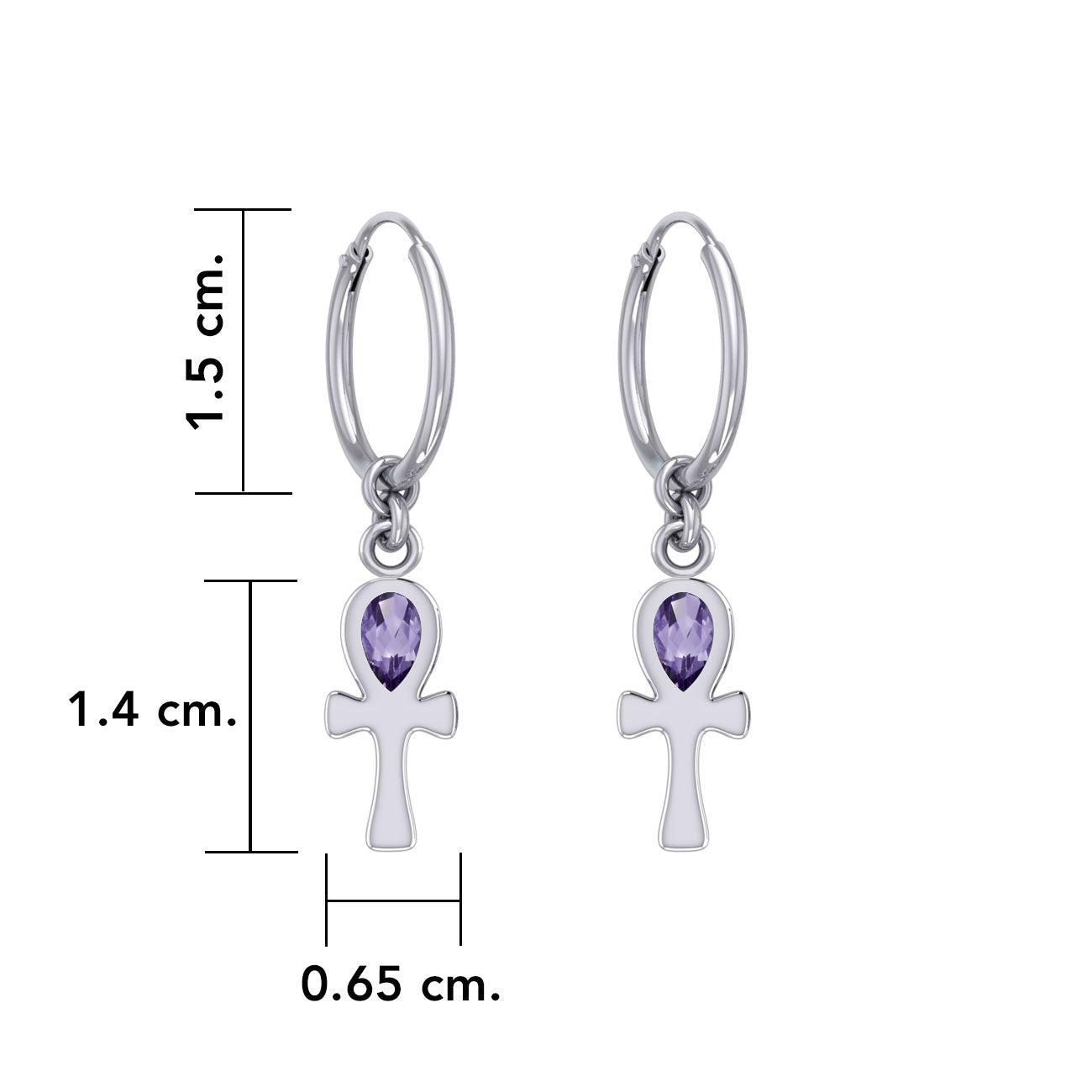 The cross of life ~ Sterling Silver Ankh Hoop Earrings with Gemstone TER2087 - Jewelry