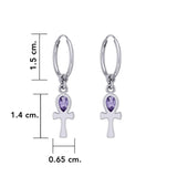 The cross of life ~ Sterling Silver Ankh Hoop Earrings with Gemstone TER2087 - Jewelry