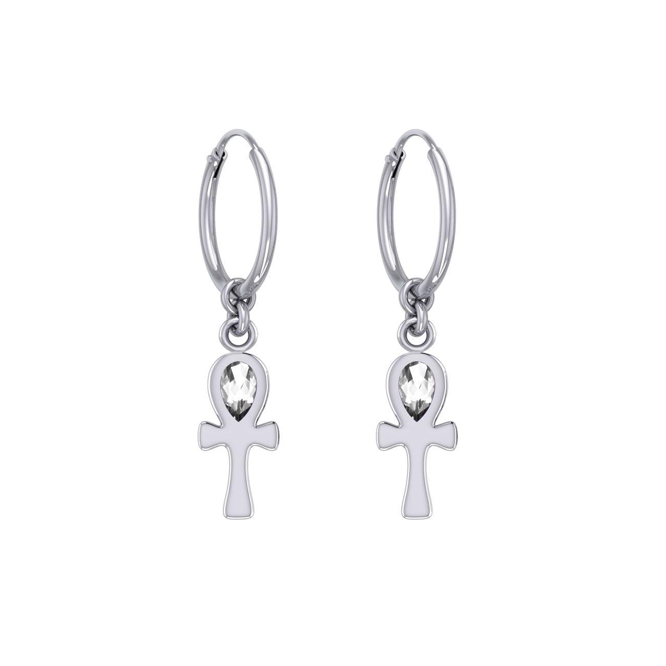 The cross of life ~ Sterling Silver Ankh Hoop Earrings with Gemstone TER2087 - Jewelry