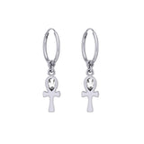 The cross of life ~ Sterling Silver Ankh Hoop Earrings with Gemstone TER2087 - Jewelry