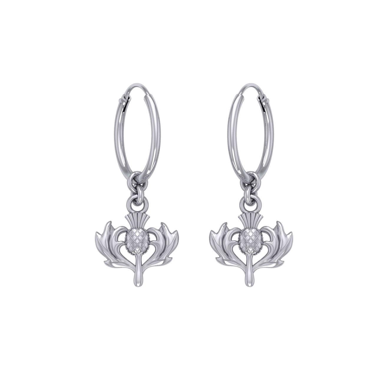 A beautiful glory of Scotland ~ Sterling Silver Jewelry Scottish Thistle Hoop Earrings TER2090 - Jewelry