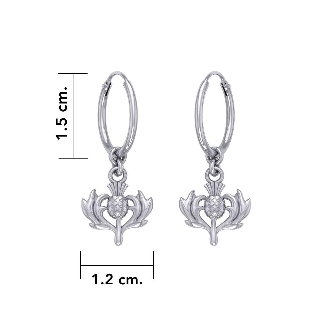 A beautiful glory of Scotland ~ Sterling Silver Jewelry Scottish Thistle Hoop Earrings TER2090 - Jewelry