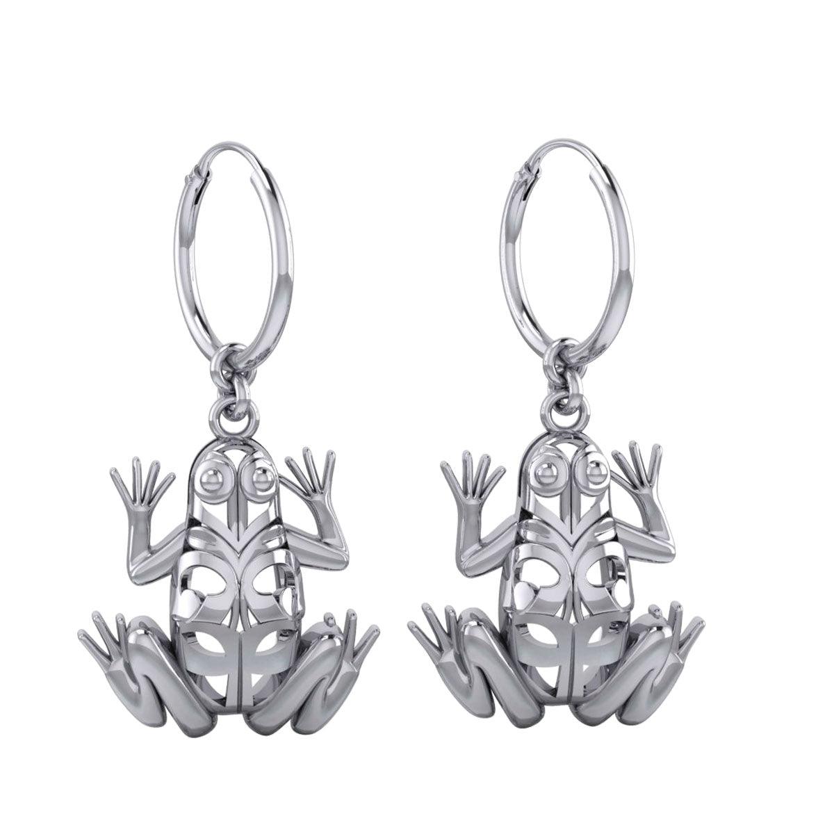 Knotwork Frog Silver Hoop Earrings TER2096 - Jewelry