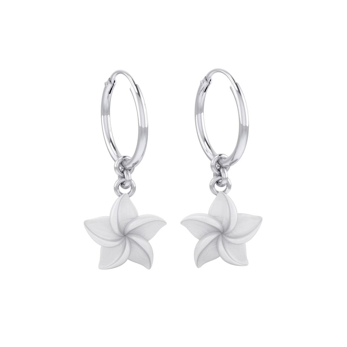 Plumeria - Hawaii National Flower Silver ฺHoop Earrings TER2100 - Jewelry