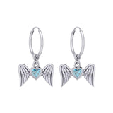 Gemstone Heart and Flying Angel Wings Silver Hoop Earrings TER2103 - Jewelry