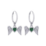 Gemstone Heart and Flying Angel Wings Silver Hoop Earrings TER2103 - Jewelry