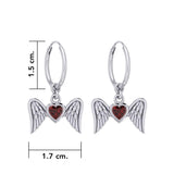 Gemstone Heart and Flying Angel Wings Silver Hoop Earrings TER2103 - Jewelry