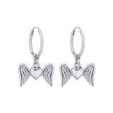 Gemstone Heart and Flying Angel Wings Silver Hoop Earrings TER2103 - Jewelry