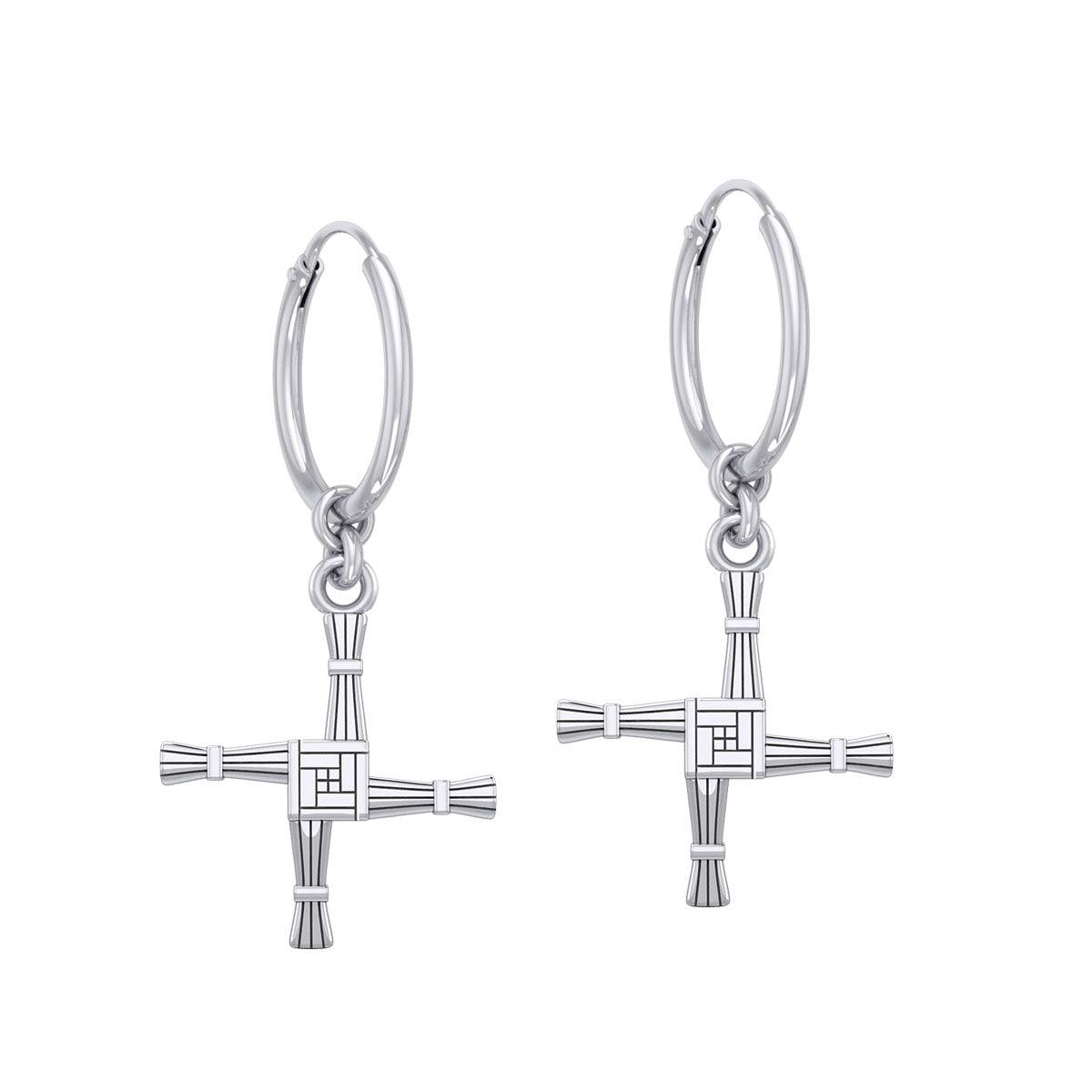 Small Brigids Cross Silver Hoop Earrings TER2106 - Jewelry