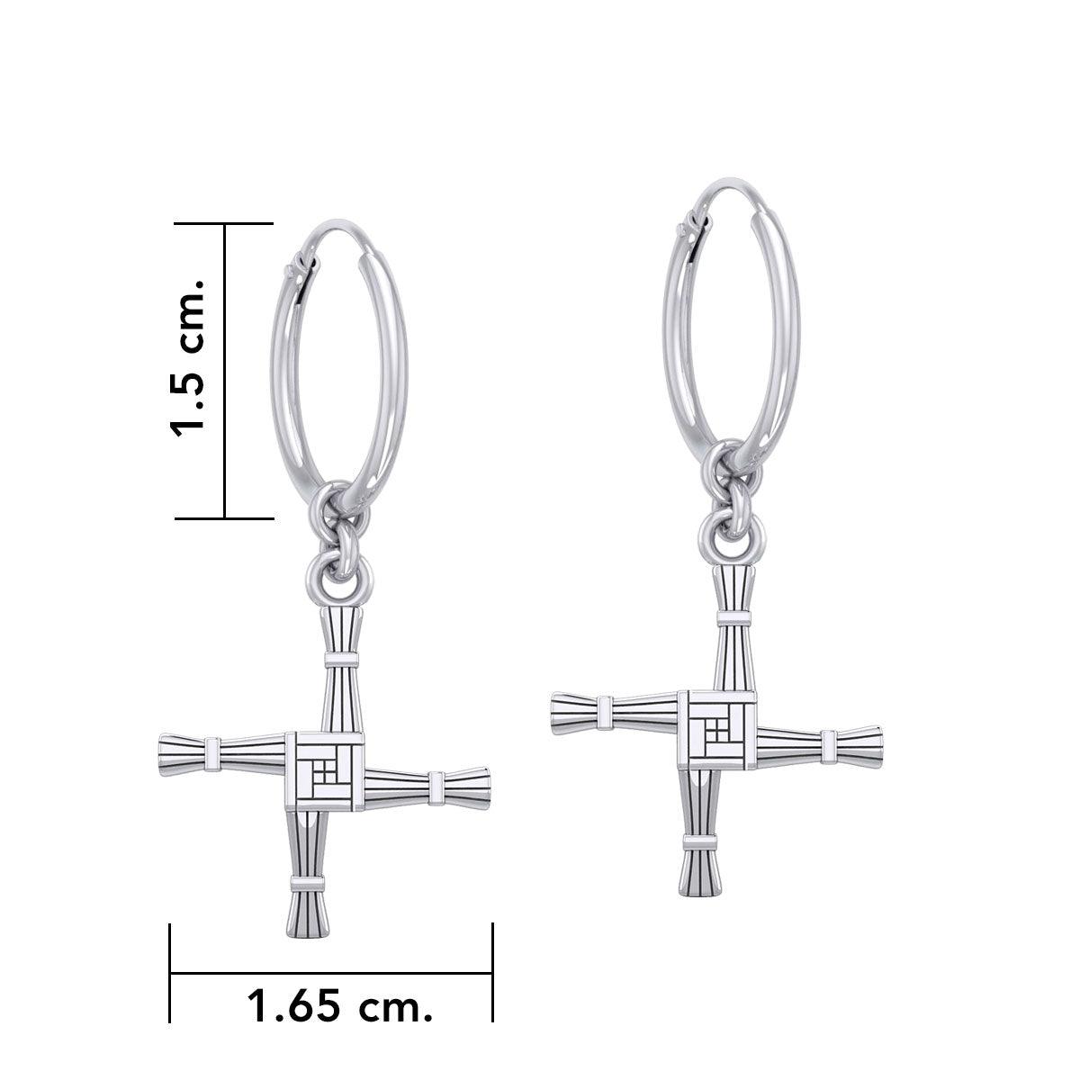 Small Brigids Cross Silver Hoop Earrings TER2106 - Jewelry