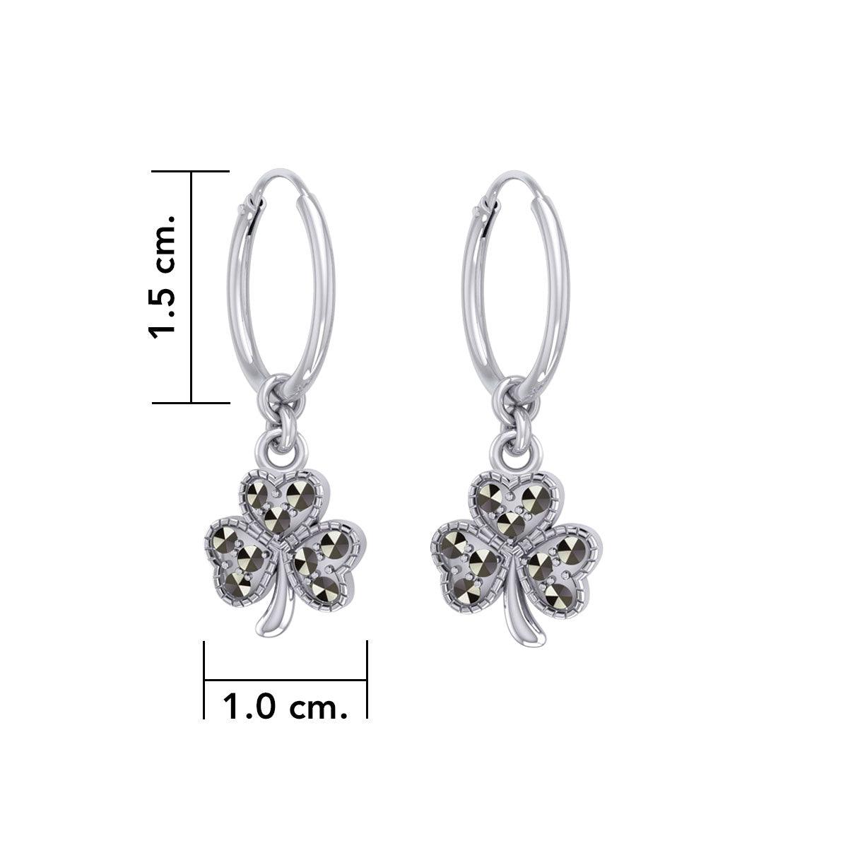 Celtic Shamrock Silver Hoop Earrings with Marcasite TER2108 - Jewelry