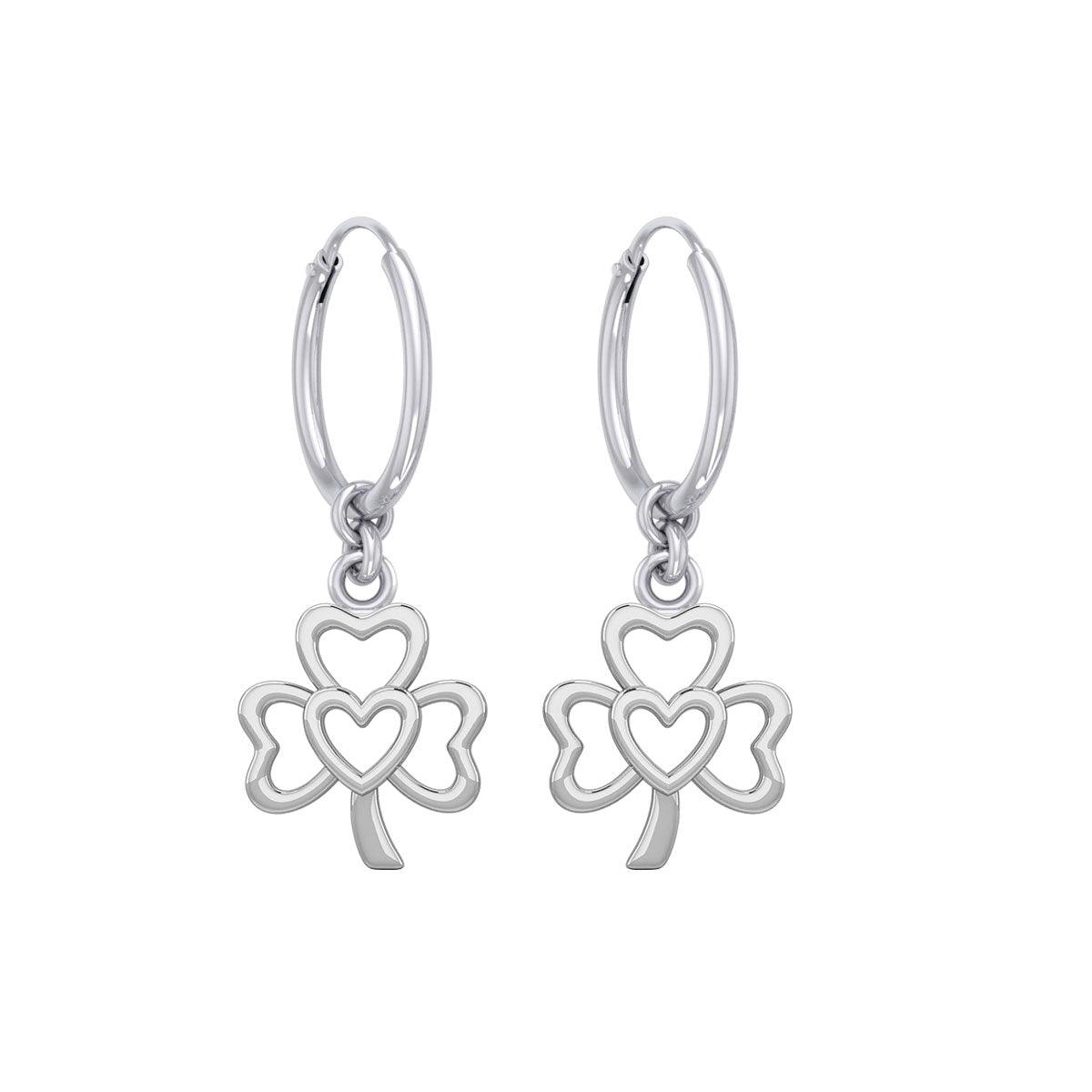 Modern Shamrock with Heart Silver Hoop Earrings TER2109 - Jewelry