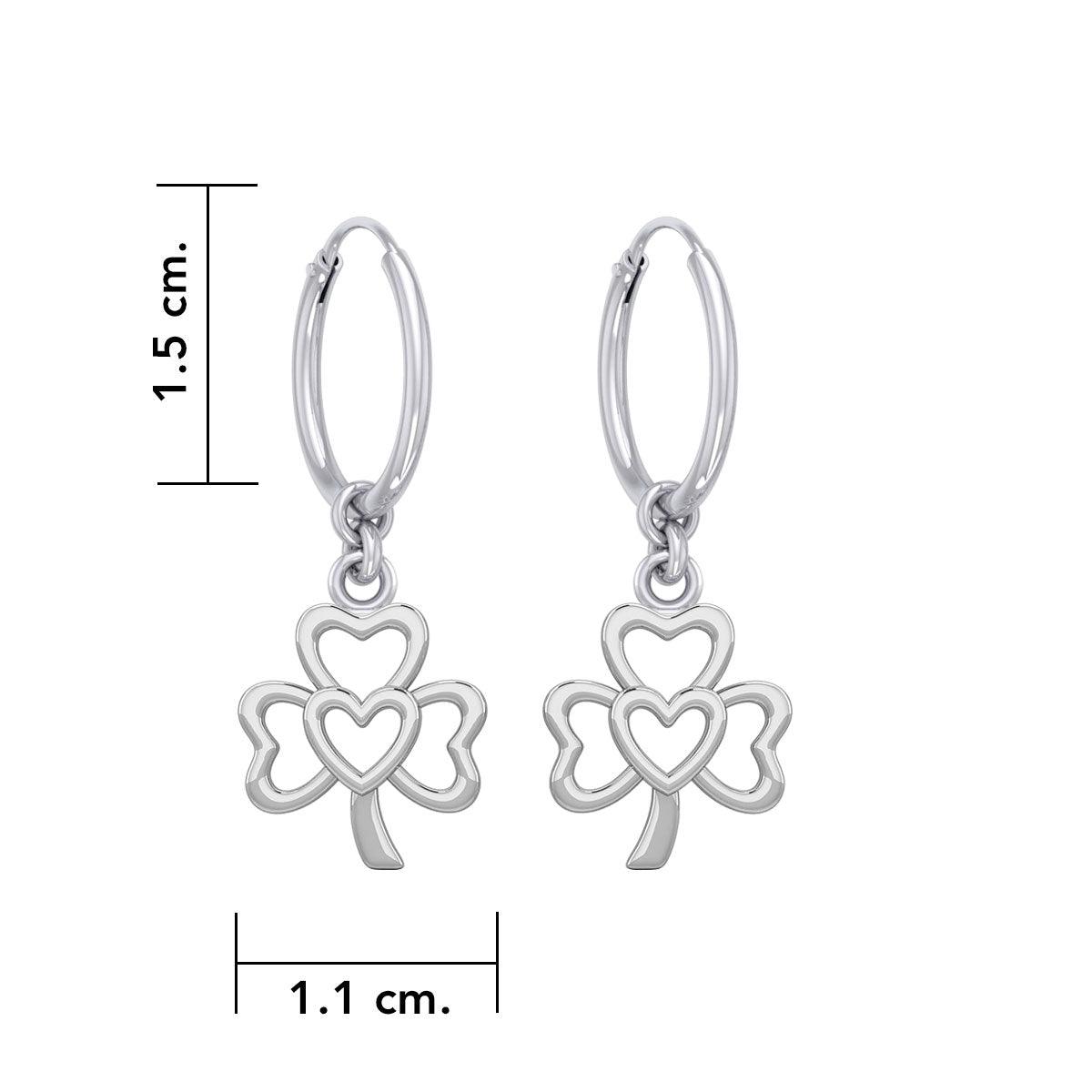 Modern Shamrock with Heart Silver Hoop Earrings TER2109 - Jewelry