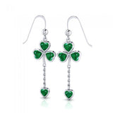 Shamrock Sterling Silver Hook Earrings With Gem TER226