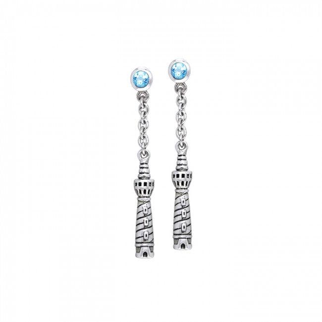 Cape Hatteras Lighthouse and Gem Silver Earrings TER236 - Jewelry