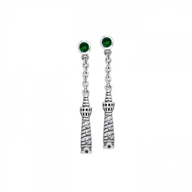 Cape Hatteras Lighthouse and Gem Silver Earrings TER236 - Jewelry