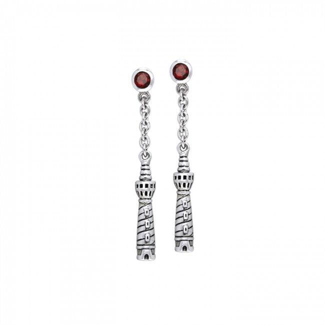 Cape Hatteras Lighthouse and Gem Silver Earrings TER236 - Jewelry