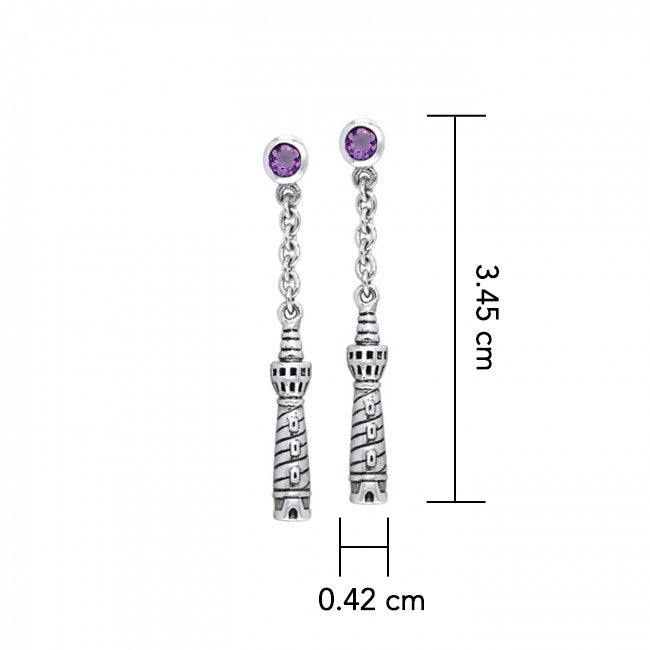 Cape Hatteras Lighthouse and Gem Silver Earrings TER236 - Jewelry