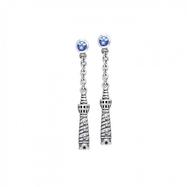 Cape Hatteras Lighthouse and Gem Silver Earrings TER236 - Jewelry