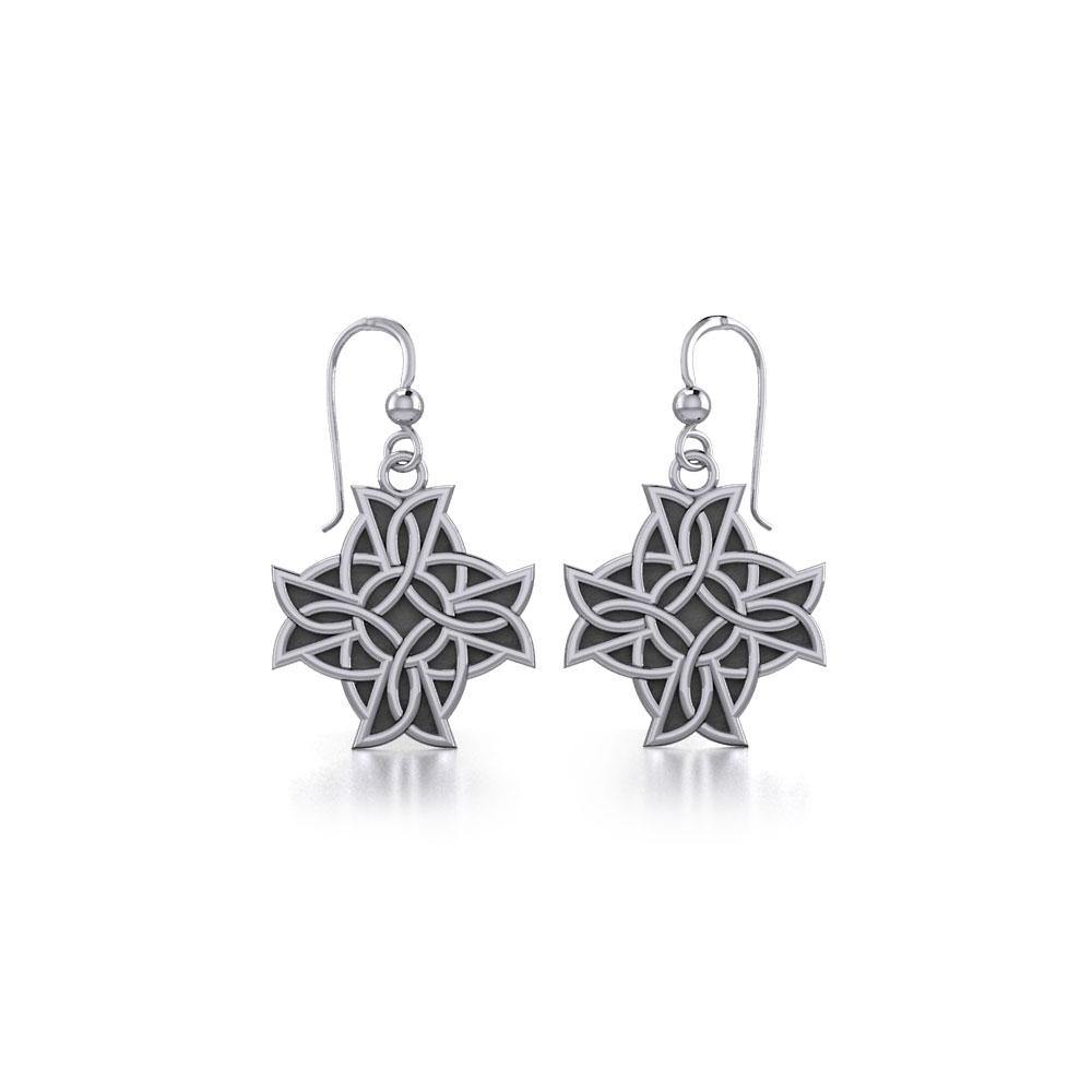 Modern Celtic Knotwork Cross Silver Earrings TER380 - Jewelry