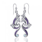 A grand unity in full symbolism ~ Celtic Triquetra Sterling Silver Dangle Earrings with Gemstones TER569
