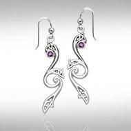 Eternity and Celtic pride Silver Triquetra Dangle Earrings with Gemstones TER570 - Jewelry