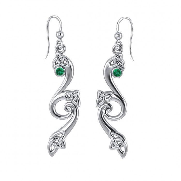 Eternity and Celtic pride Silver Triquetra Dangle Earrings with Gemstones TER570 - Jewelry