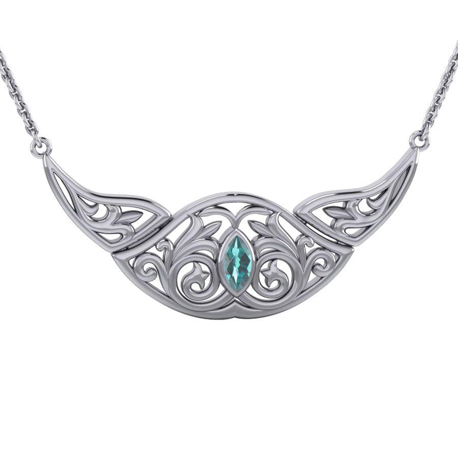 Flower Blossom Silver Necklace with Gemstone TN040 - Jewelry