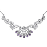 The Elegant Filigree Flower Silver necklace with Gemstone TN046 - Jewelry