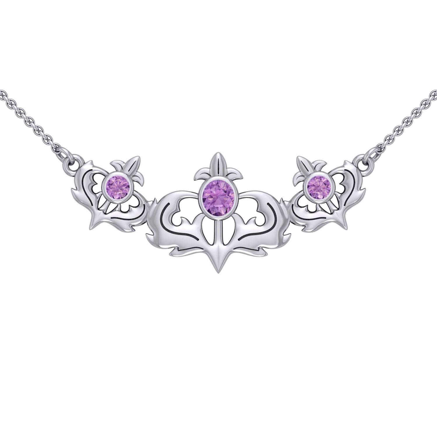 Even flourishing from within ~ Sterling Silver Jewelry Scottish Thistle Necklace with Shimmering Gemstone TN118 - Jewelry