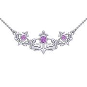 Even flourishing from within ~ Sterling Silver Jewelry Scottish Thistle Necklace with Shimmering Gemstone TN118