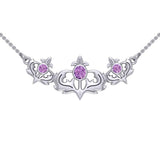 Even flourishing from within ~ Sterling Silver Jewelry Scottish Thistle Necklace with Shimmering Gemstone TN118 - Jewelry